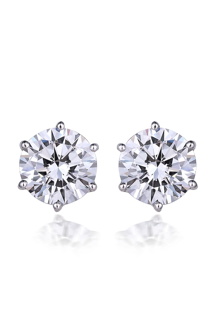 White Finish Round-Shaped Swarovski Zirconia Stud Earrings In Sterling Silver by Diosa Paris Jewellery at Pernia's Pop Up Shop