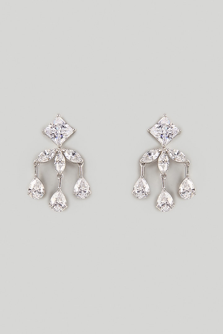White Finish Zircon Stud Earrings In Sterling Silver by Diosa Paris Jewellery at Pernia's Pop Up Shop