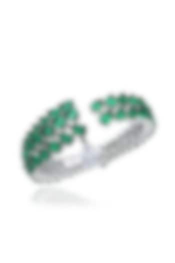 White Rhodium Finish Emerald Swarovski Zirconia Bangle In Sterling Silver by Diosa Paris Jewellery at Pernia's Pop Up Shop