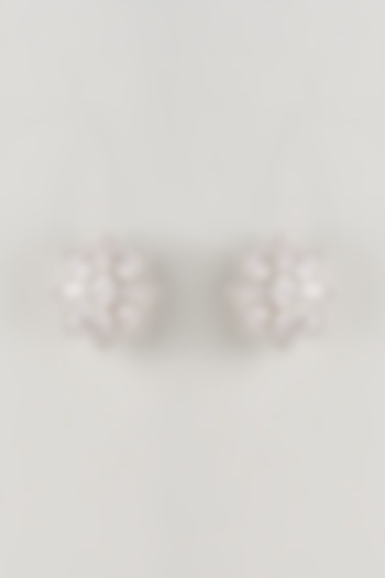 White Finish Zircon Floral Stud Earrings In Sterling Silver by Diosa Paris Jewellery at Pernia's Pop Up Shop