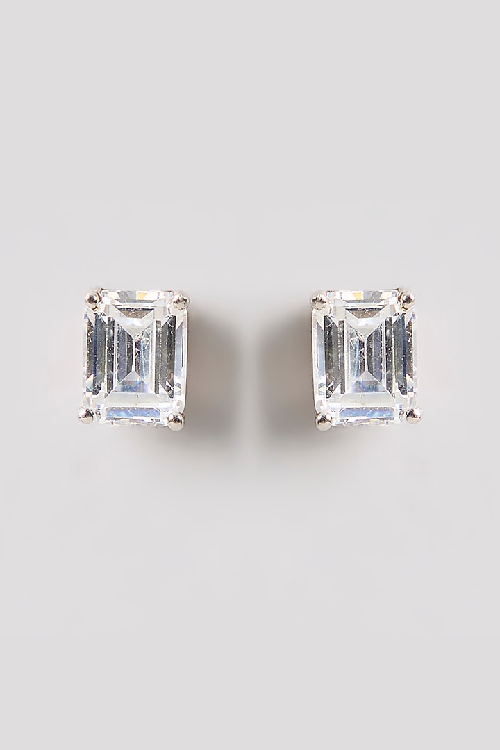 White Finish White Stone Stud Earrings In Sterling Silver by Diosa Paris Jewellery at Pernia's Pop Up Shop