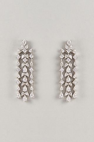 Silver Finish Zircon Dangler Earrings In Sterling Silver by Diosa Paris Jewellery