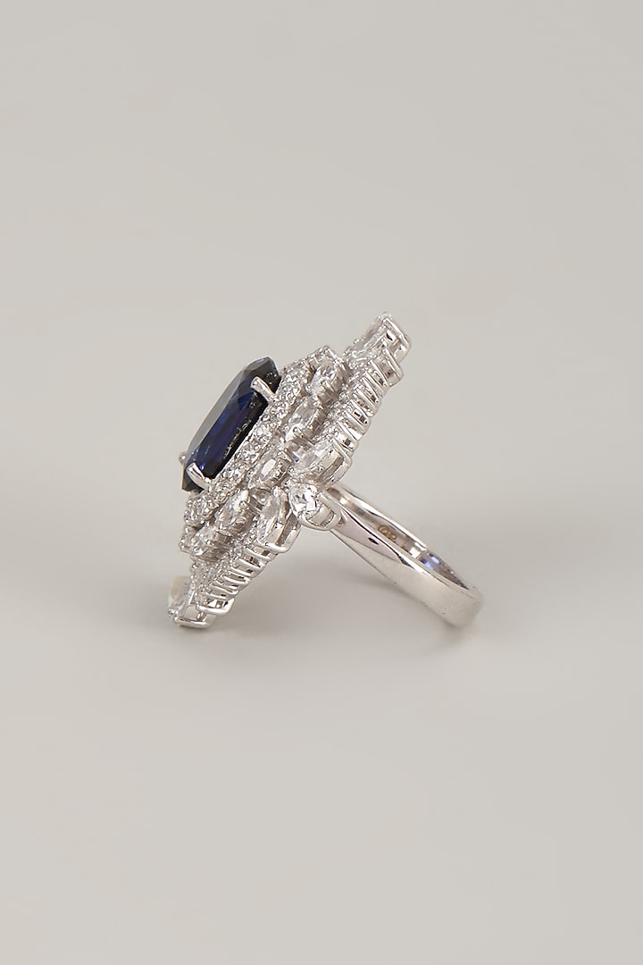 Silver Finish Zircon & Blue Stone Ring In Sterling Silver by Diosa Paris Jewellery at Pernia's Pop Up Shop