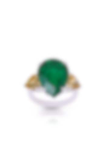White Rhodium Finish Emerald Green Swarovski Zirconia Ring In Sterling Silver by Diosa Paris Jewellery at Pernia's Pop Up Shop