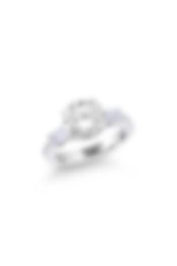 White Rhodium Finish Swarovski Zirconia Ring In Sterling Silver by Diosa Paris Jewellery at Pernia's Pop Up Shop