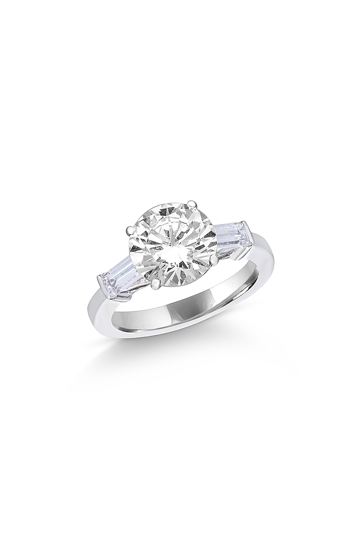 White Rhodium Finish Swarovski Zirconia Ring In Sterling Silver by Diosa Paris Jewellery at Pernia's Pop Up Shop