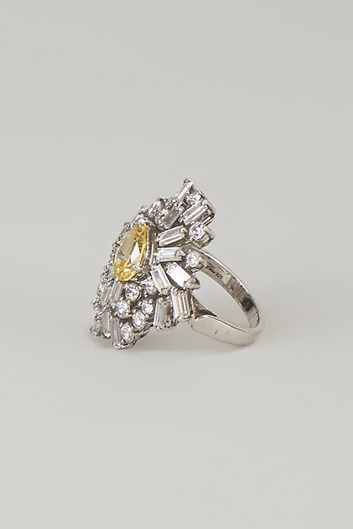 White Finish Yellow Stone Ring In Sterling Silver by Diosa Paris Jewellery at Pernia's Pop Up Shop