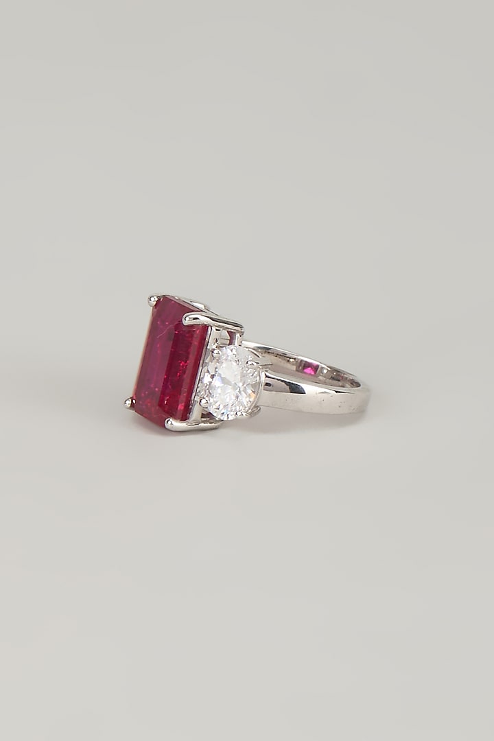 White Finish Red Stone Ring In Sterling Silver by Diosa Paris Jewellery at Pernia's Pop Up Shop