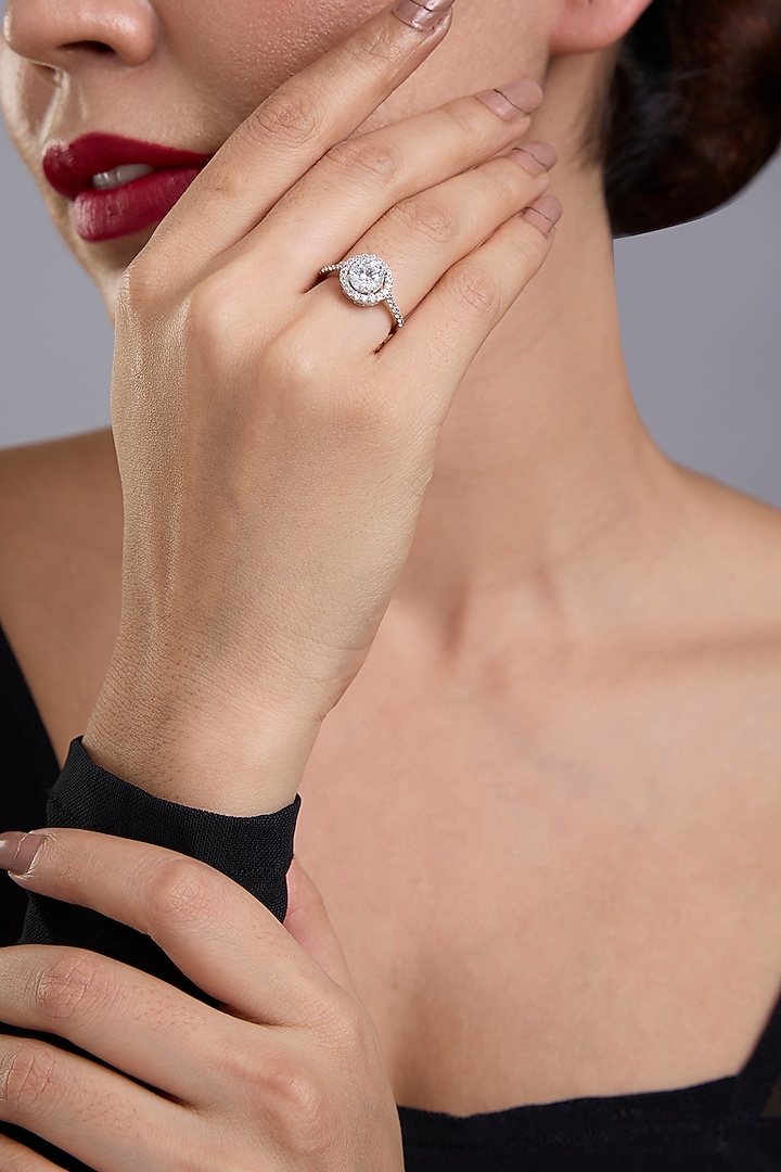 White Finish White Stone Ring In Sterling Silver by Diosa Paris Jewellery at Pernia's Pop Up Shop