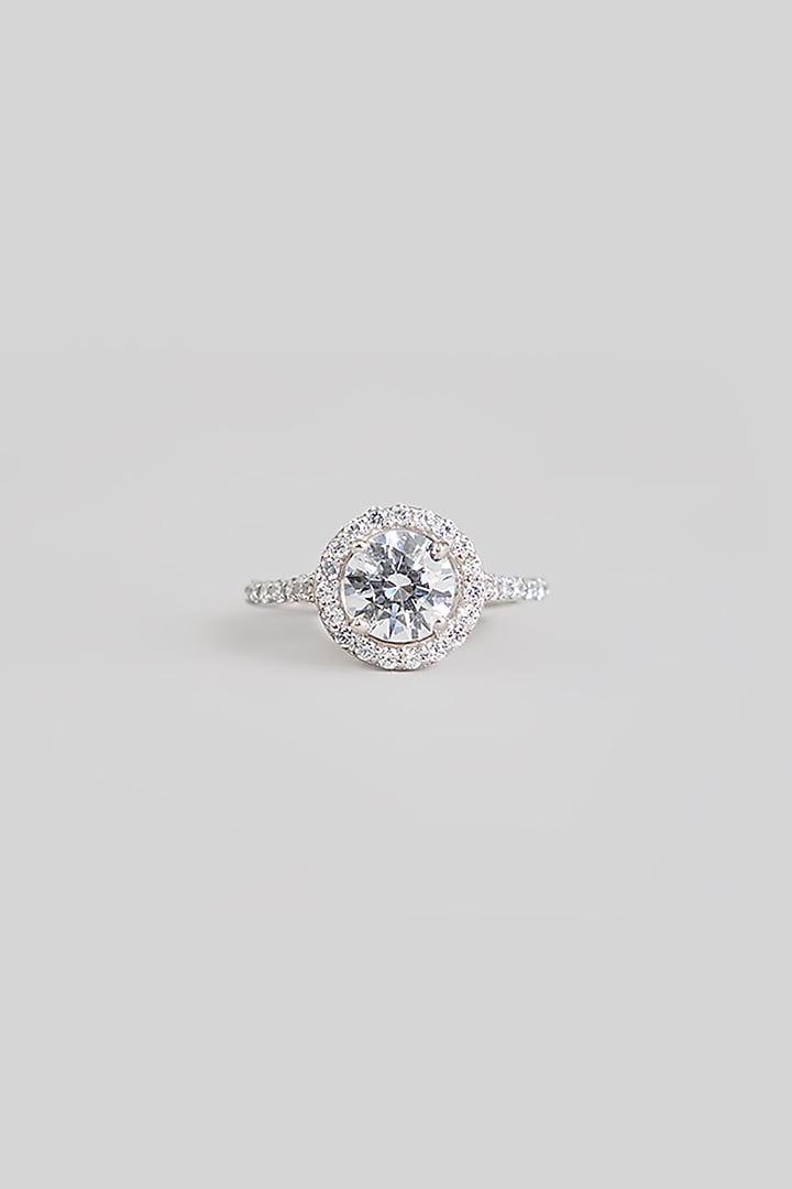 White Finish White Stone Ring In Sterling Silver by Diosa Paris Jewellery at Pernia's Pop Up Shop