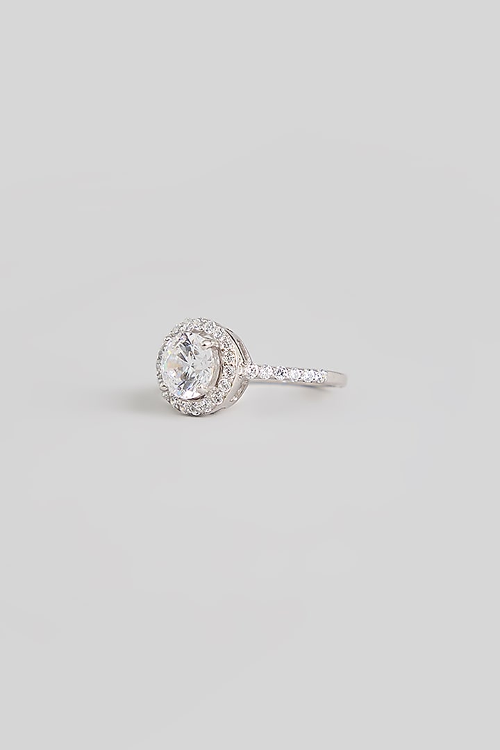 White Finish White Stone Ring In Sterling Silver by Diosa Paris Jewellery at Pernia's Pop Up Shop