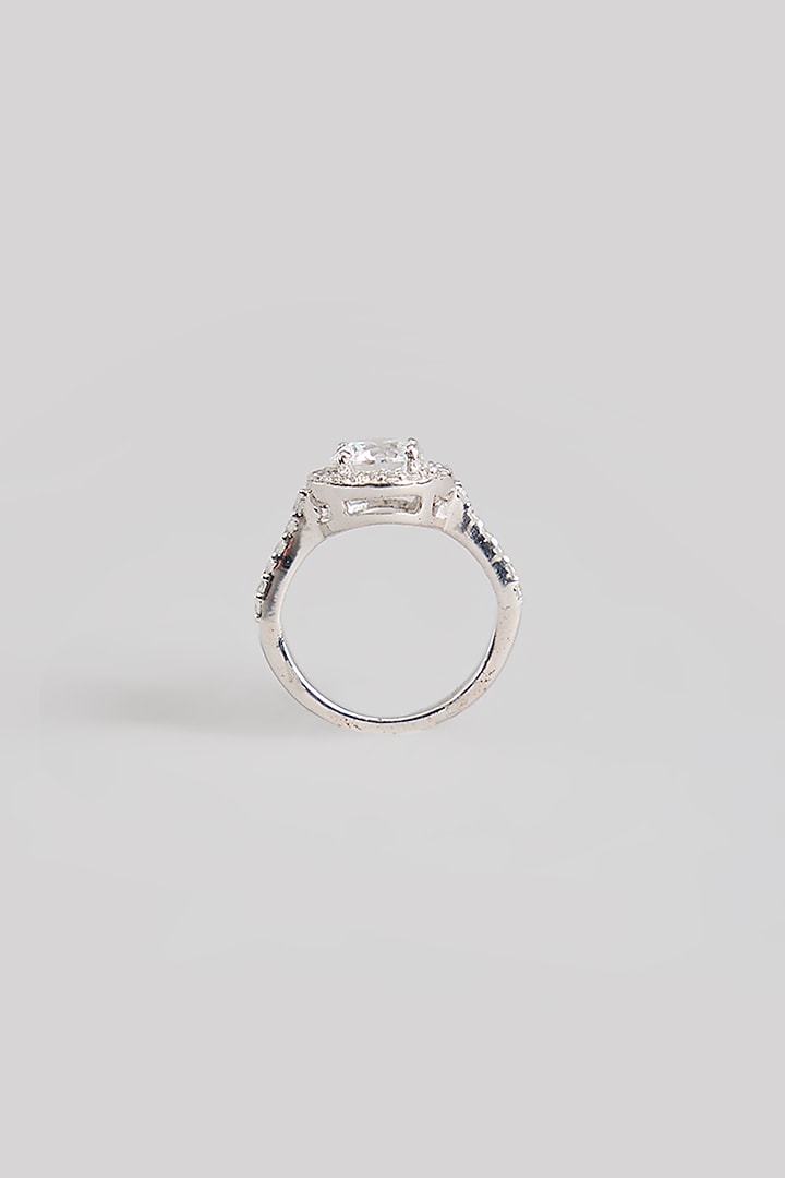 White Finish White Stone Ring In Sterling Silver by Diosa Paris Jewellery at Pernia's Pop Up Shop