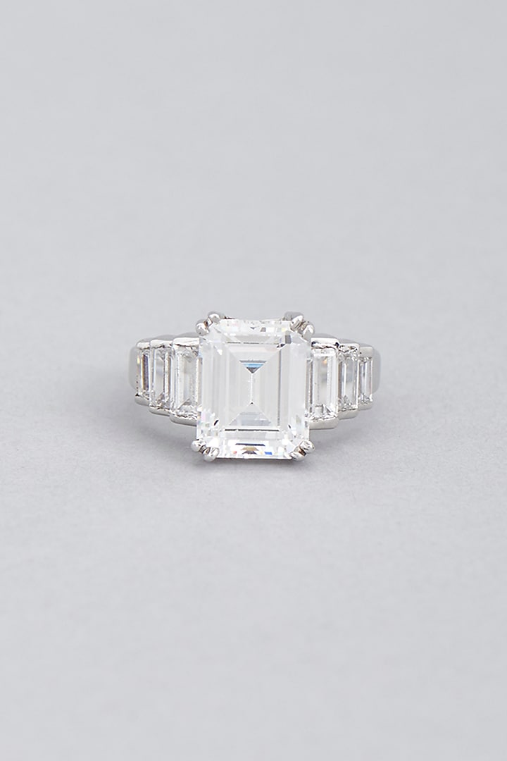 White Finish Swarovski Ring In Sterling Silver by Diosa Paris Jewellery at Pernia's Pop Up Shop