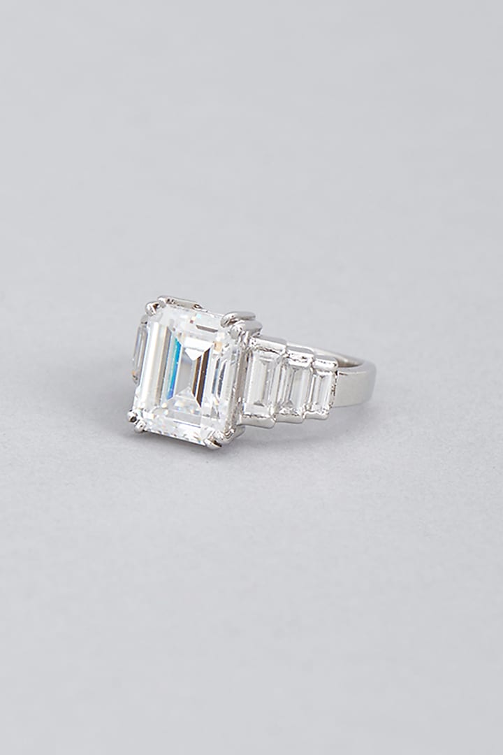 White Finish Swarovski Ring In Sterling Silver by Diosa Paris Jewellery at Pernia's Pop Up Shop