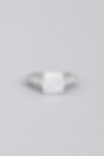 White Finish Princess Cut Swarovski Ring In Sterling Silver by Diosa Paris Jewellery at Pernia's Pop Up Shop