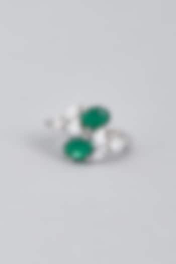 White Finish Green Synthetic Stones & Swarovski Ring In Sterling Silver by Diosa Paris Jewellery at Pernia's Pop Up Shop