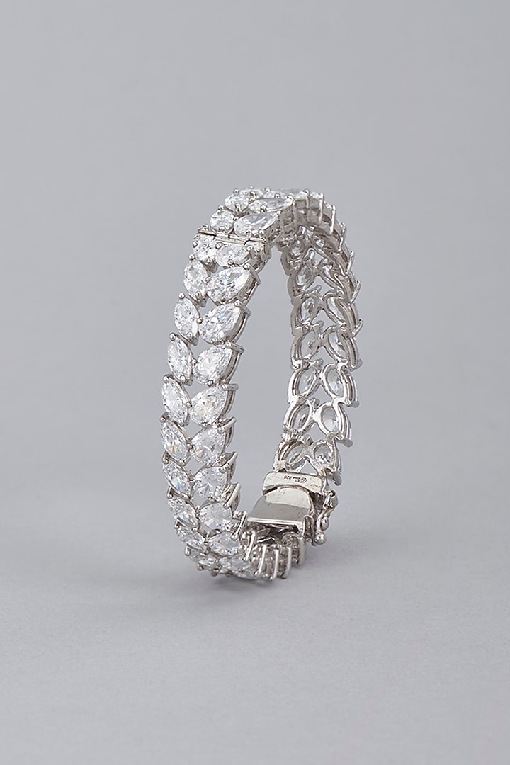 White Finish Swarovski Bangle In Sterling Silver by Diosa Paris Jewellery at Pernia's Pop Up Shop