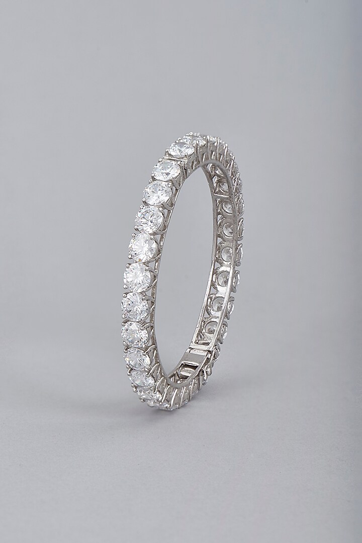 White Finish Swarovski Zirconia Bangle In Sterling Silver by Diosa Paris Jewellery at Pernia's Pop Up Shop