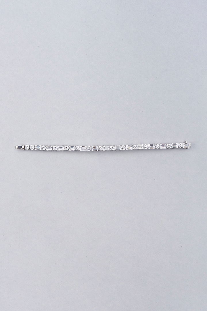 White Finish Bracelet With Swarovski Zirconia In Sterling Silver by Diosa Paris Jewellery at Pernia's Pop Up Shop