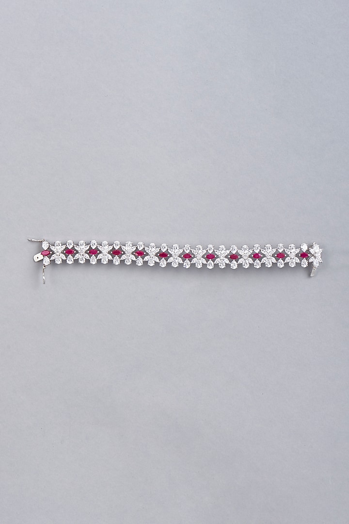White Finish Red Synthetic Stone Bracelet In Sterling Silver by Diosa Paris Jewellery at Pernia's Pop Up Shop