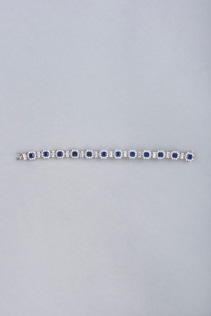 White Finish Blue Synthetic Stone Bracelet In Sterling Silver by Diosa Paris Jewellery at Pernia's Pop Up Shop
