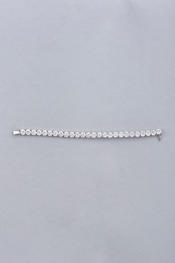 White Finish Swarovski Zirconia Bracelet In Sterling Silver by Diosa Paris Jewellery at Pernia's Pop Up Shop
