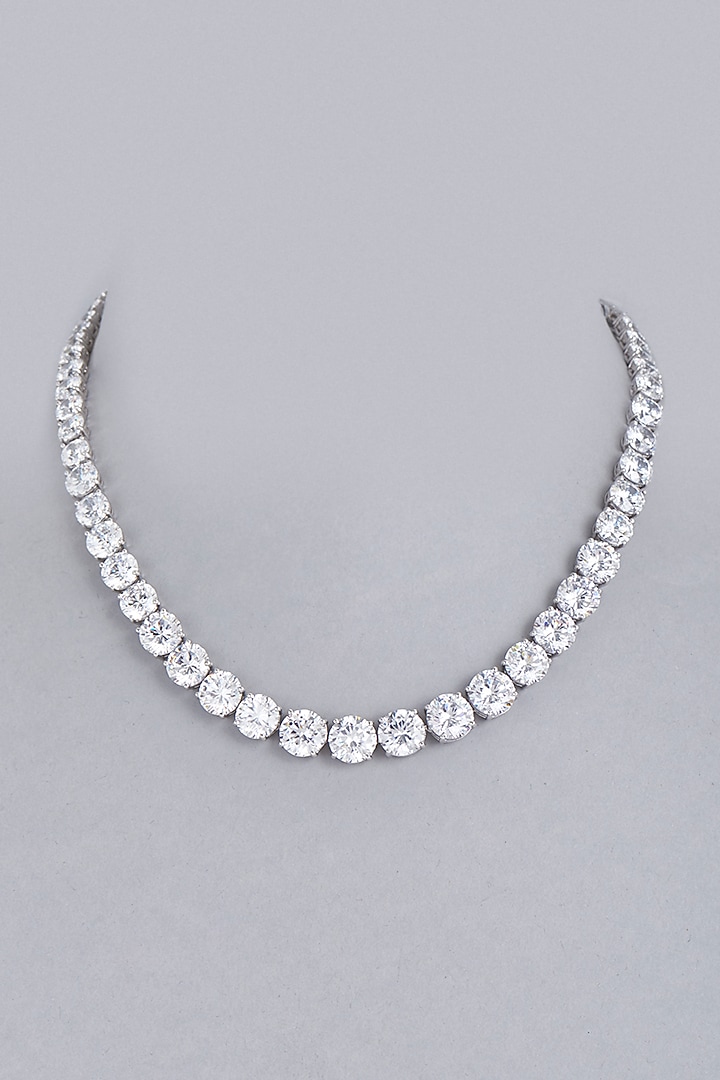 White Finish Swarovski Necklace In Sterling Silver by Diosa Paris Jewellery at Pernia's Pop Up Shop