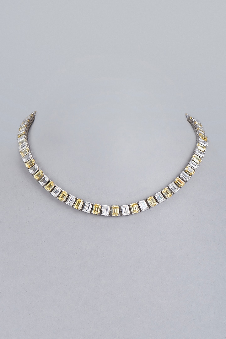 White Finish Yellow Swarovski Necklace In Sterling Silver by Diosa Paris Jewellery at Pernia's Pop Up Shop