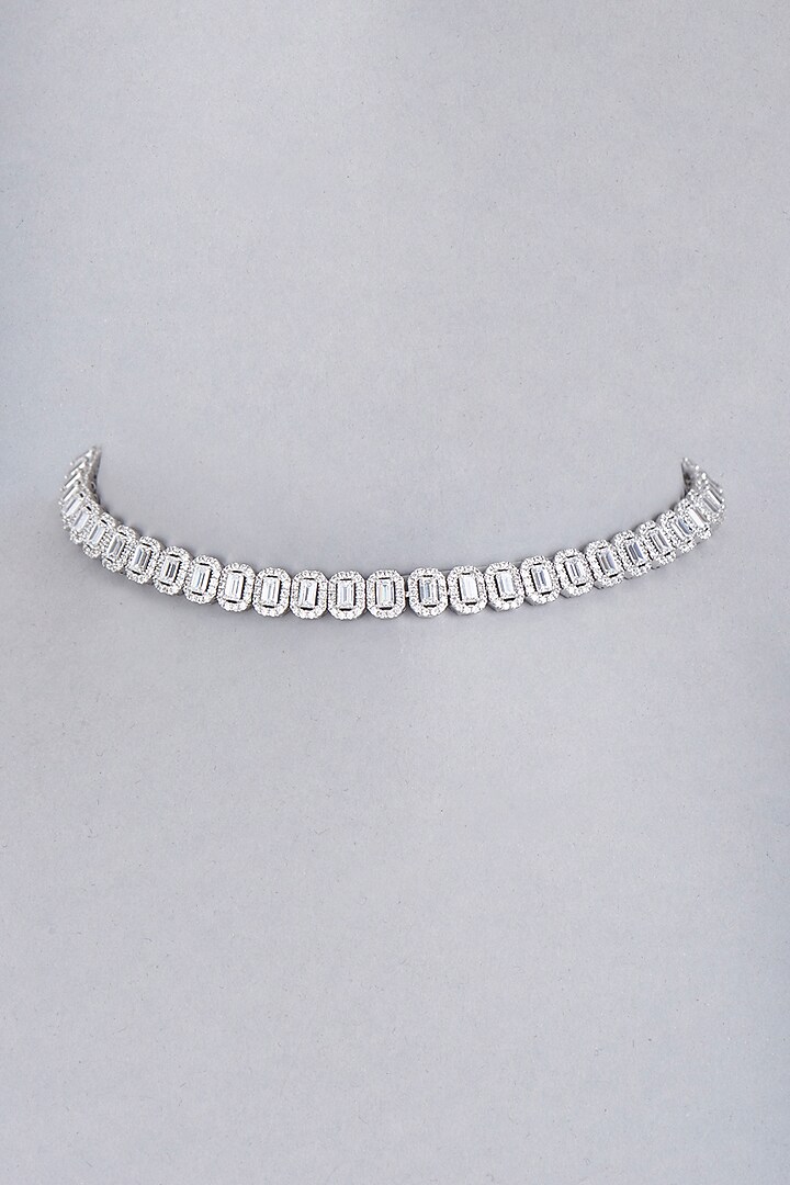 White Finish Swarovski Zirconia Necklace In Sterling Silver by Diosa Paris Jewellery at Pernia's Pop Up Shop