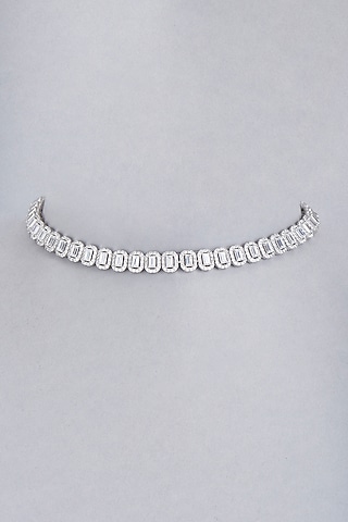 White Finish Swarovski Zirconia Necklace In Sterling Silver by Diosa Paris Jewellery