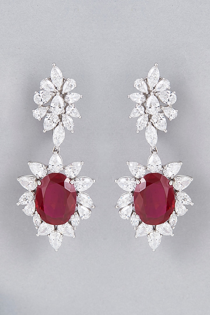 White Finish Red Synthetic Stones Earrings In Sterling Silver by Diosa Paris Jewellery at Pernia's Pop Up Shop