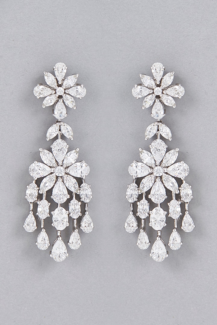 White Finish Swarovski Earrings In Sterling Silver by Diosa Paris Jewellery at Pernia's Pop Up Shop