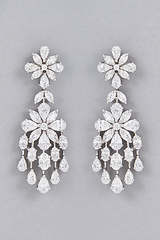 White Finish Swarovski Earrings In Sterling Silver by Diosa Paris Jewellery