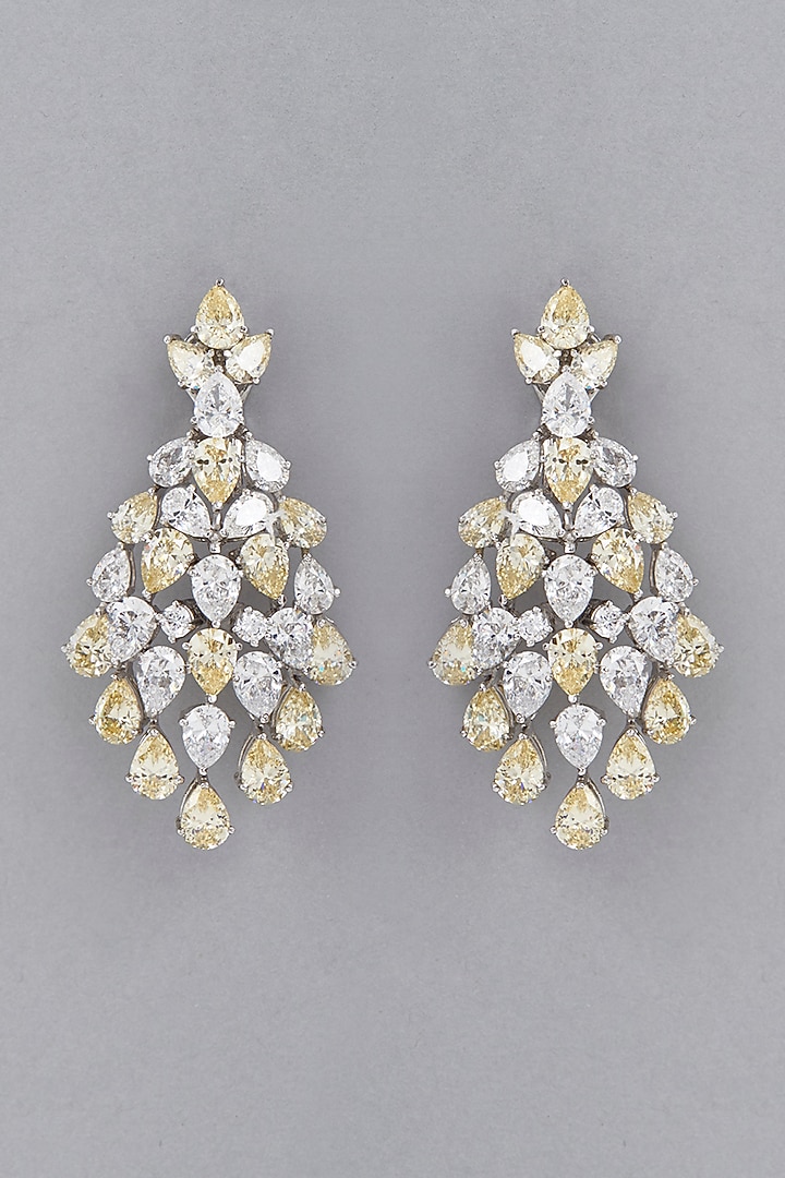 White Finish Yellow Swarovski Earrings In Sterling Silver by Diosa Paris Jewellery at Pernia's Pop Up Shop