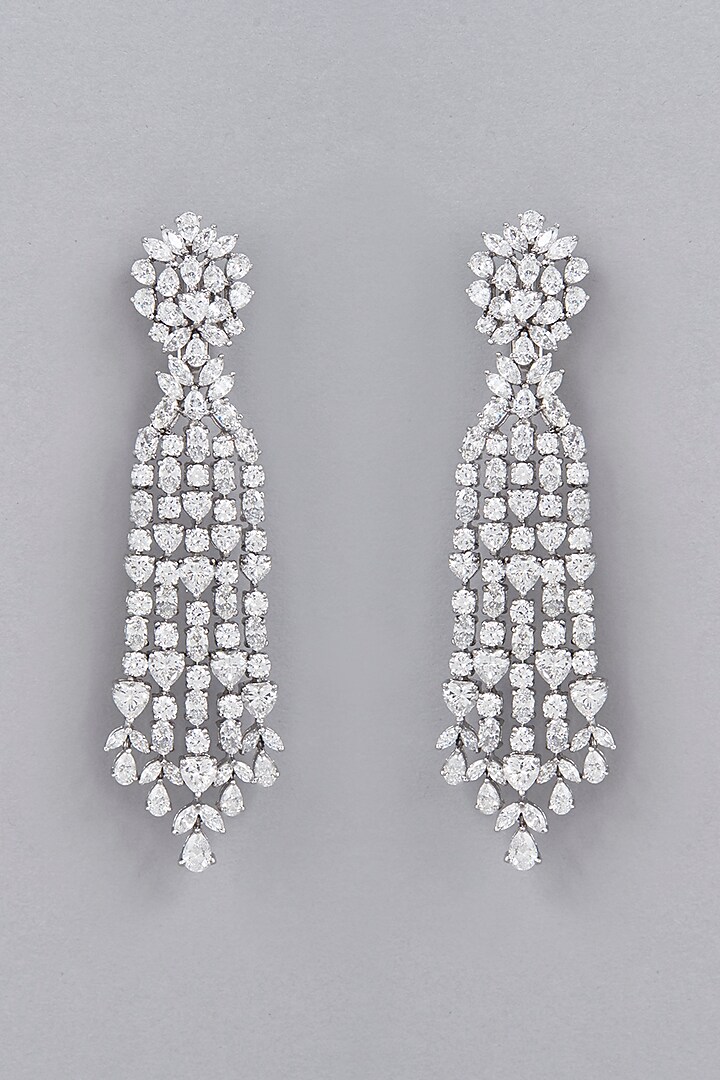 White Finish Swarovski Zirconia Earrings In Sterling Silver by Diosa Paris Jewellery at Pernia's Pop Up Shop