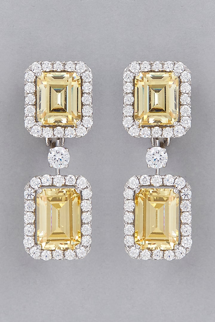 White Finish Yellow Emerald Earrings In Sterling Silver by Diosa Paris Jewellery at Pernia's Pop Up Shop