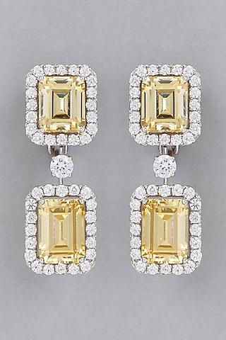 White Finish Yellow Emerald Earrings In Sterling Silver by Diosa Paris Jewellery