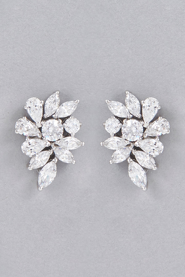 White Finish Swarovski Stud Earrings In Sterling Silver by Diosa Paris Jewellery at Pernia's Pop Up Shop