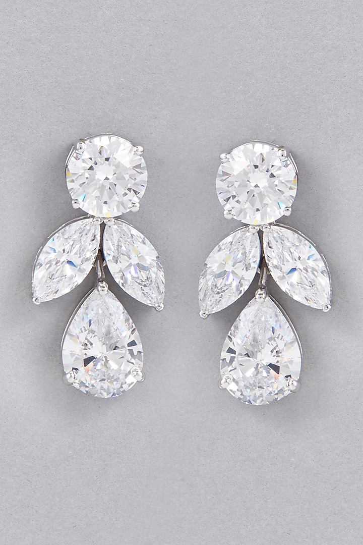 White Finish Swarovski Dangler Earrings In Sterling Silver by Diosa Paris Jewellery at Pernia's Pop Up Shop