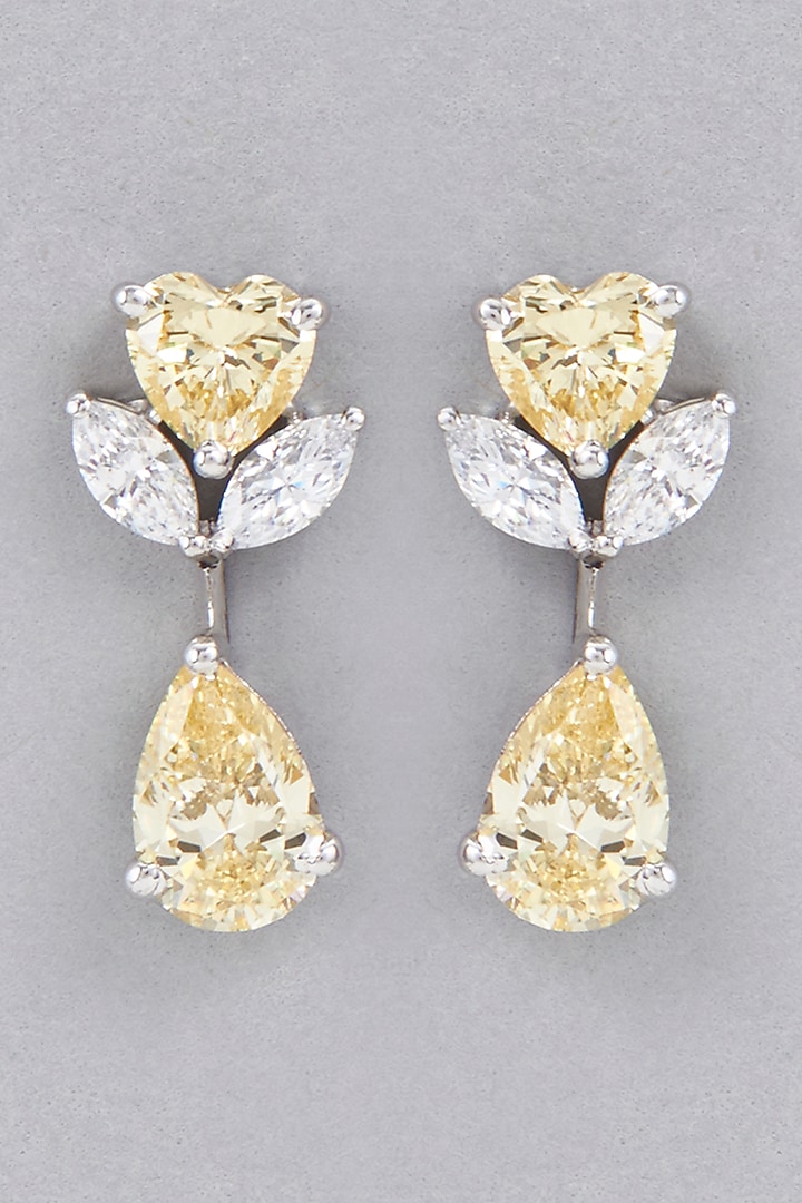 White Finish Yellow Swarovski Stud Earrings In Sterling Silver by Diosa Paris Jewellery at Pernia's Pop Up Shop