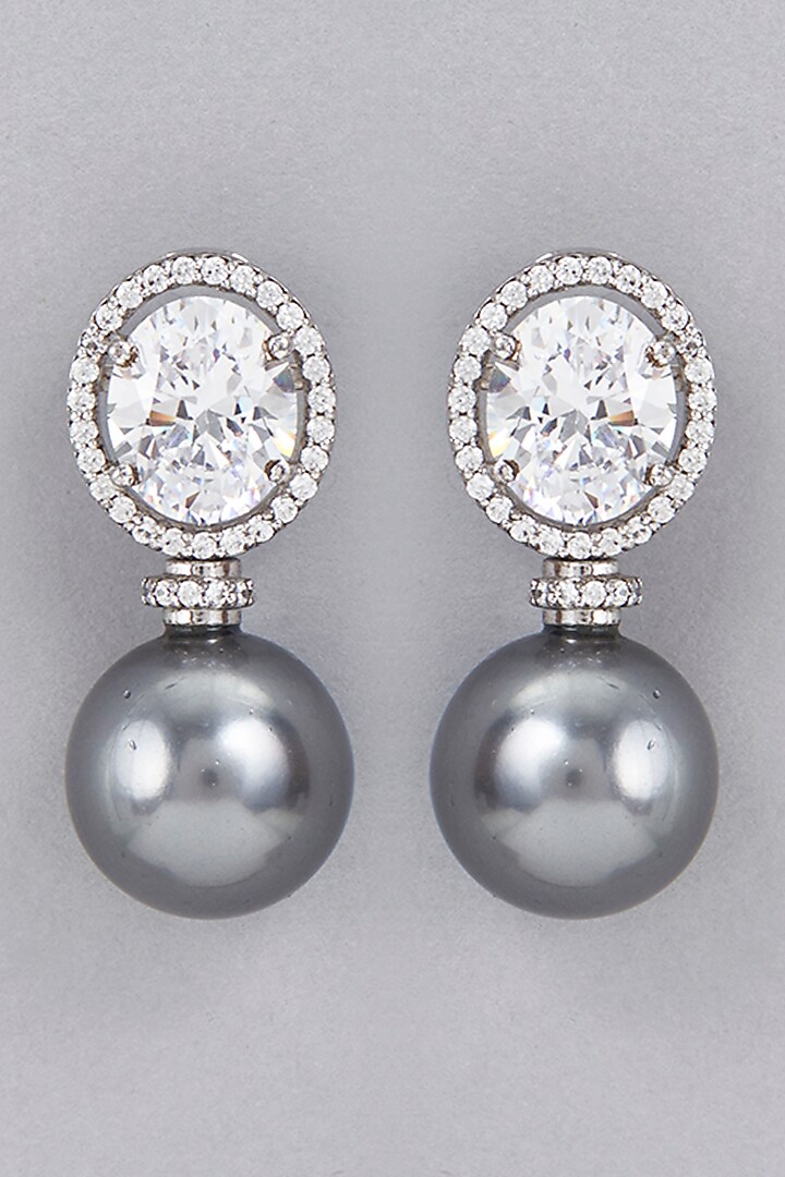 White Finish Black Pearl Earrings In Sterling Silver by Diosa Paris Jewellery at Pernia's Pop Up Shop