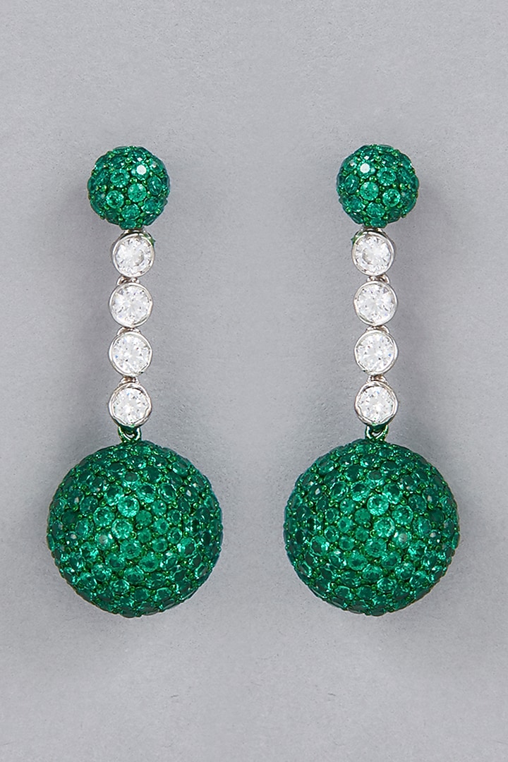 White Finish Green Swarovski Earrings In Sterling Silver by Diosa Paris Jewellery at Pernia's Pop Up Shop