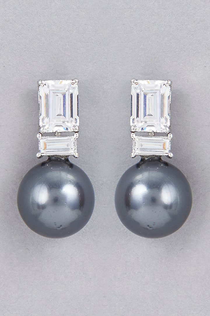 White Finish Black Pearl Stud Earrings In Sterling Silver by Diosa Paris Jewellery at Pernia's Pop Up Shop