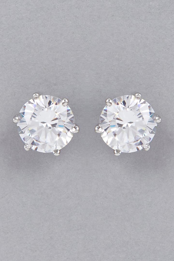 White Finish Swarovski Earrings In Sterling Silver by Diosa Paris Jewellery at Pernia's Pop Up Shop