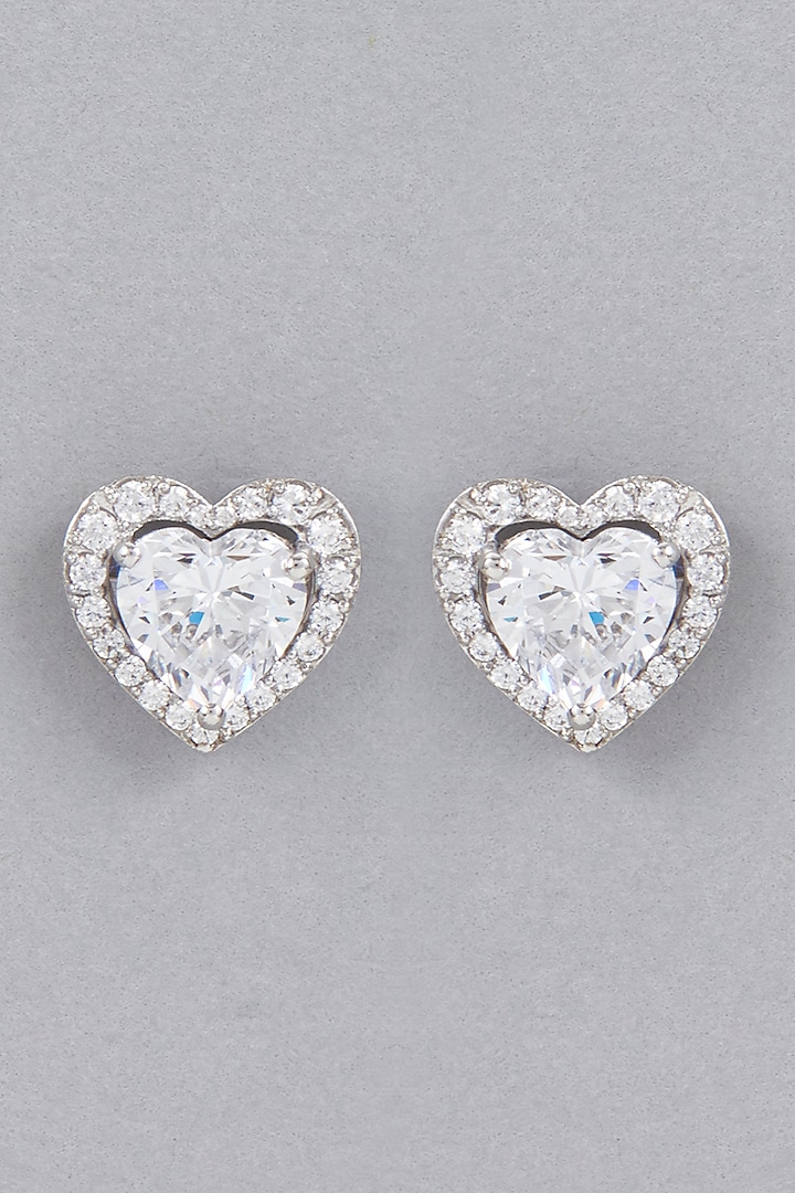 White Finish Stud Earrings With Swarovski Zirconia In Sterling Silver by Diosa Paris Jewellery at Pernia's Pop Up Shop