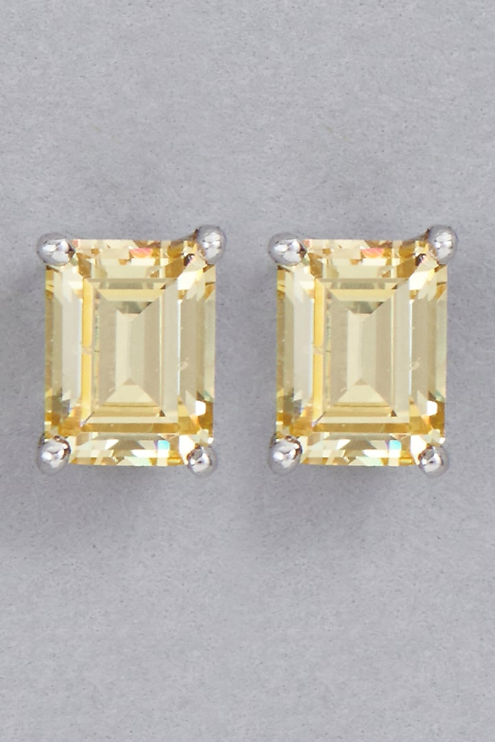 White Finish Yellow Swarovski Earrings In Sterling Silver by Diosa Paris Jewellery at Pernia's Pop Up Shop