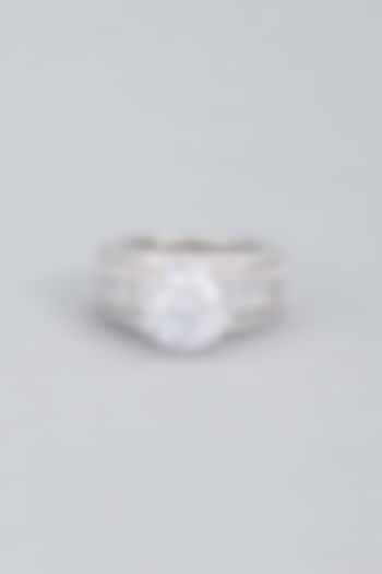 White Finish Swarovski Zirconia Ring In Sterling Silver by Diosa Paris Jewellery at Pernia's Pop Up Shop