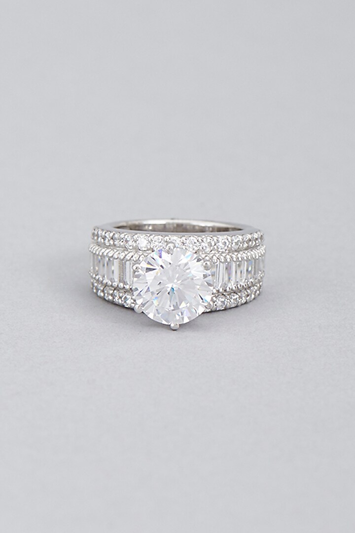 White Finish Swarovski Zirconia Ring In Sterling Silver by Diosa Paris Jewellery at Pernia's Pop Up Shop