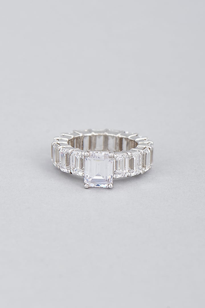 White Finish Ring With Swarovski Zirconia In Sterling Silver by Diosa Paris Jewellery at Pernia's Pop Up Shop