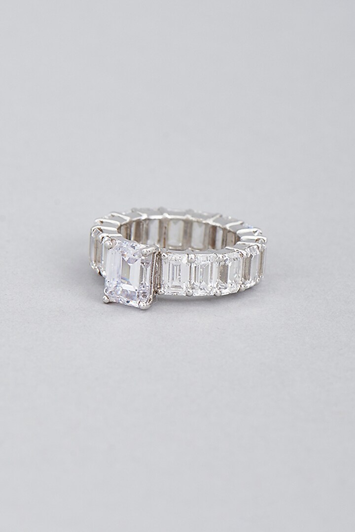 White Finish Ring With Swarovski Zirconia In Sterling Silver by Diosa Paris Jewellery at Pernia's Pop Up Shop